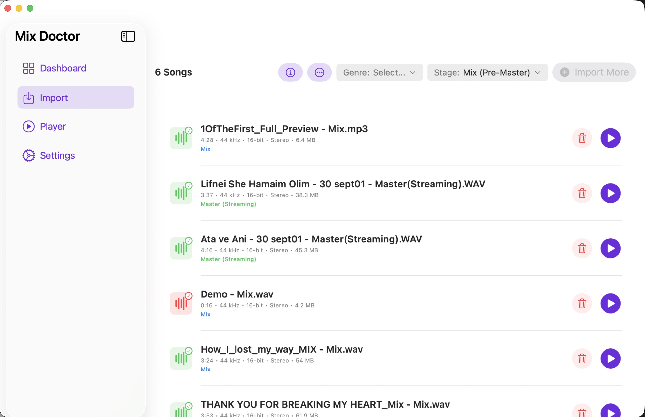 MixDoctor Import - Select genre and stage (Mix/Master) before uploading on Mac